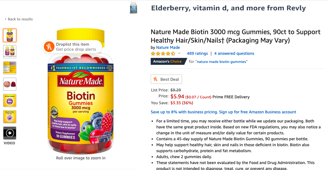 生物素 Amazon.com: Nature Made Biotin 3000 mcg Gummies, 90ct to Support Healthy Hair/Skin/Nails† (Packaging May Vary): Health &amp; Personal Care