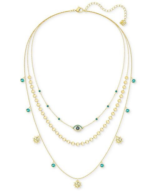 Gold-Tone Multicolor Crystal Mystic Charm Layered Necklace, 13-1/2" + 3" extender