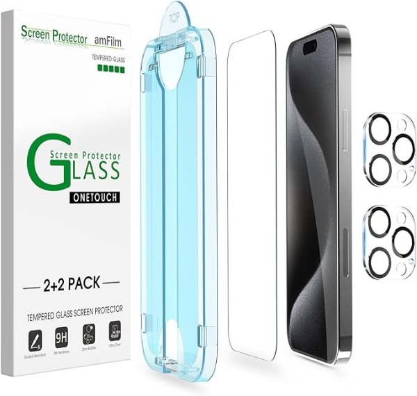 OneTouch iPhone 15 Pro 钢化玻璃 屏幕保护膜 2+2套装
