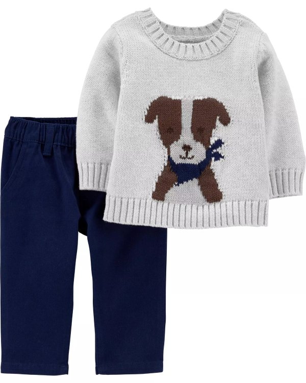 2-Piece Dog Sweater & Twill Pant Set2-Piece Dog Sweater & Twill Pant Set