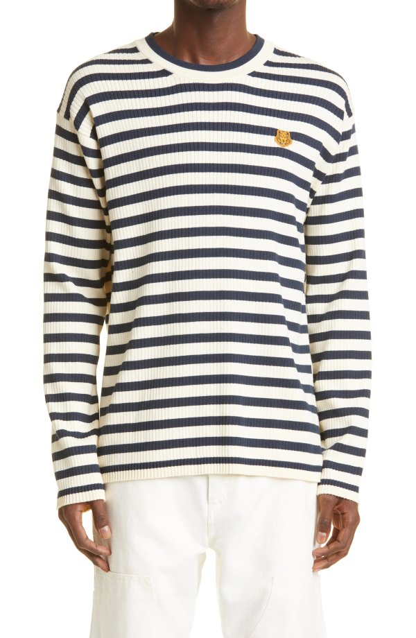 Stripe Tiger Crest Rib Cotton Sweater