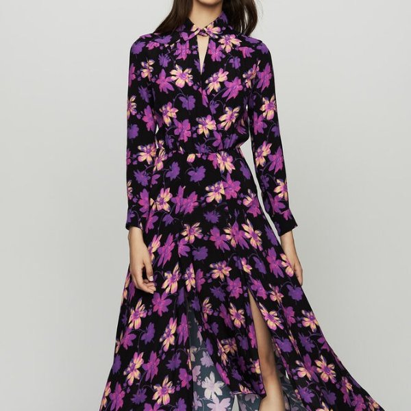 RITUNIA Long asymmetric dress in floral print