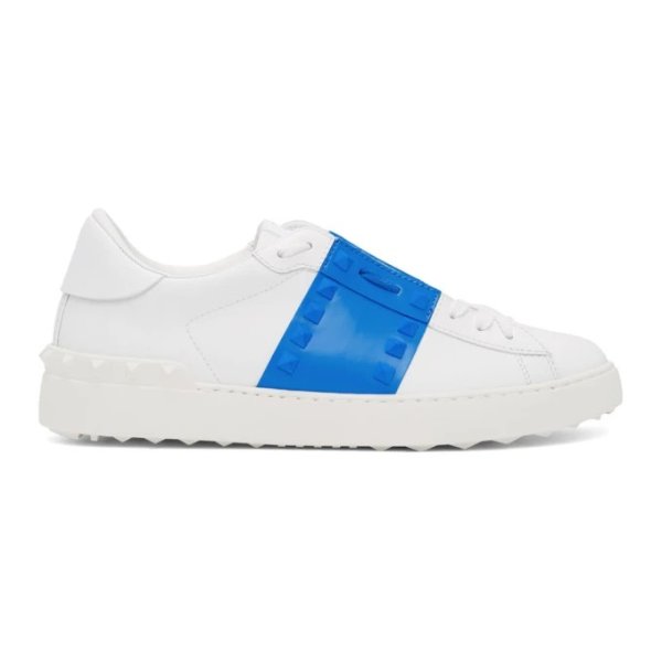 White & Blue Valentino Garavani Rockstud Untitled Sneakers
