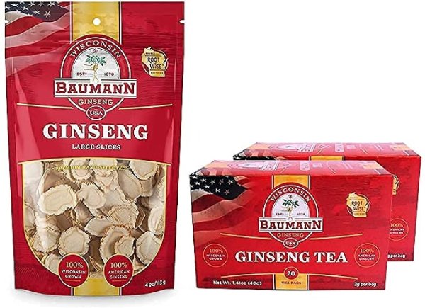 Baumann Power Bundle for Ginseng Slice (Large) - 01 Pack & Ginseng Tea Bags - 02 Pack