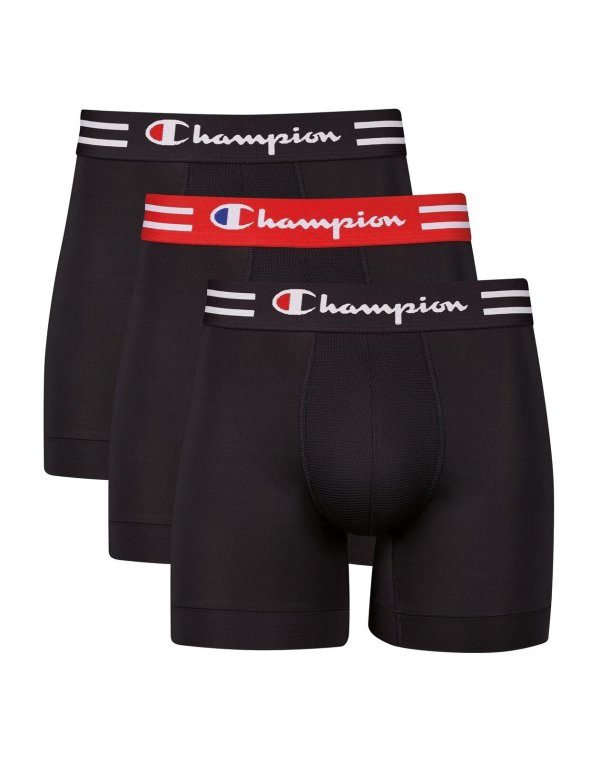 Champion Boxer Briefs 3-Pairs Men's Underwear Performance Script Logo Waistband
