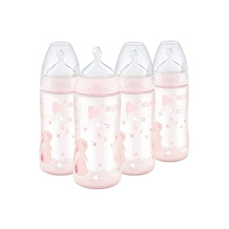 NUK Smooth Flow Anti Colic Baby Bottle, 10 oz, 4 Pack, Pink Bunnies