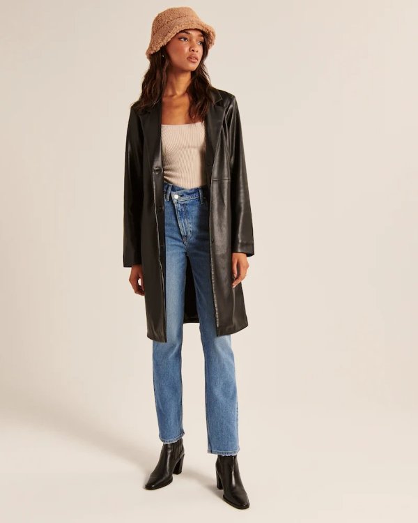 Women's Vegan Leather Dad Coat | Women's Coats & Jackets | Abercrombie.com