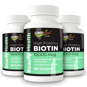 GMP Vitas Biotin 10,000mcg, 60 Softgels, Supports Healthy Hair, Skin, and Nails