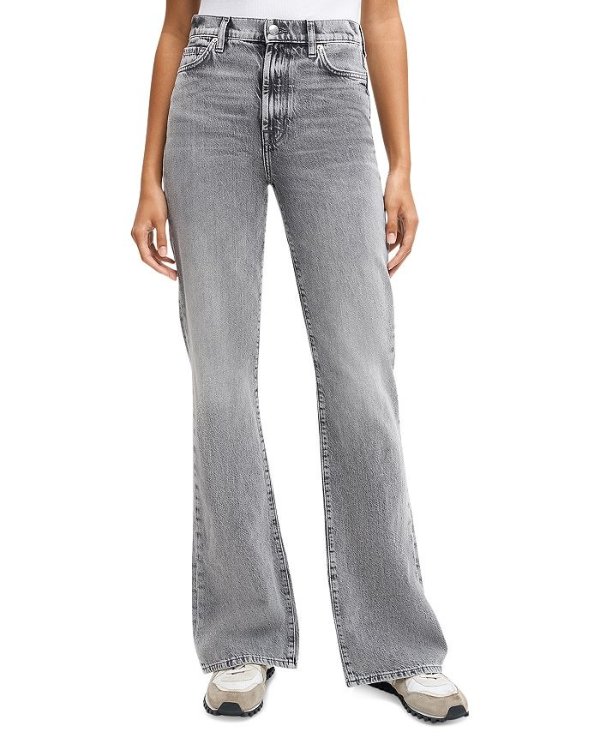 High Rise Split Bootcut Jeans in Fern Grey