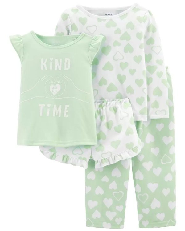 4-Piece Hearts Loose Fit Poly PJs