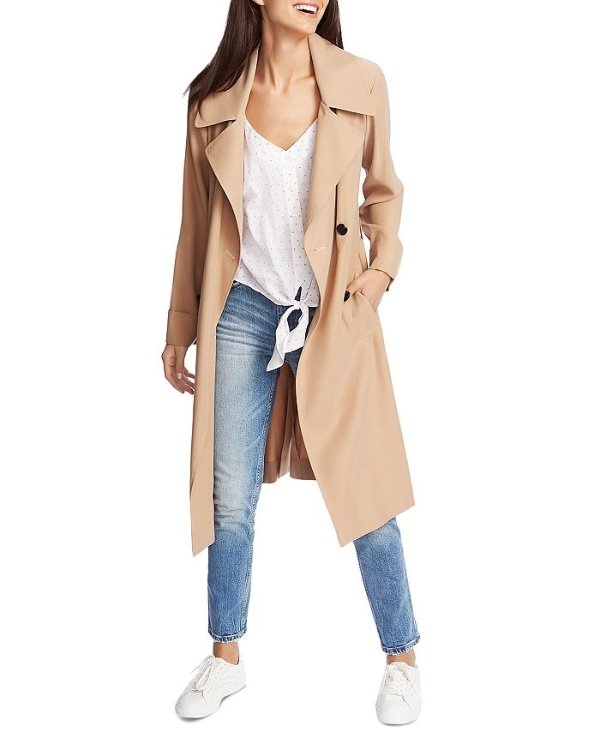 Soft Twill Double-Breasted Trench Coat