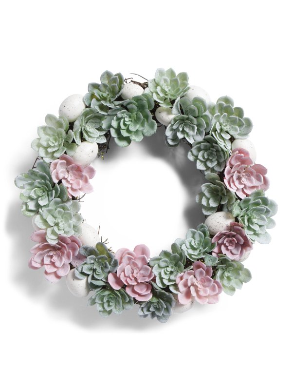 18in Twig Wreath With Succulents &amp; Eggs