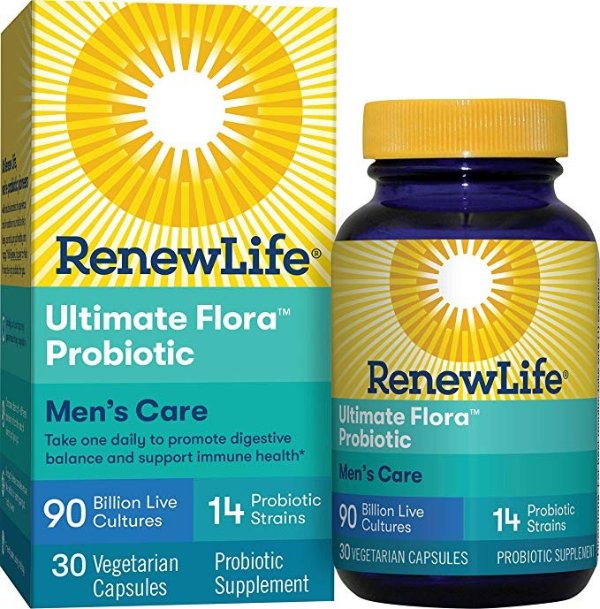 Adult Probiotic - Ultimate Flora Men's Care Probiotic Supplement - Gluten, Dairy & Soy Free - 90 Billion CFU - 30 Vegetarian Capsules