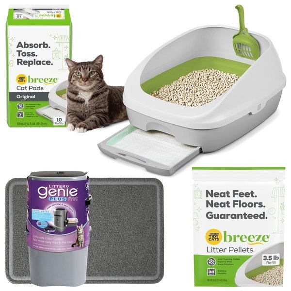 猫砂盆+猫砂+尿垫+垃圾桶+猫砂盆尿垫套装