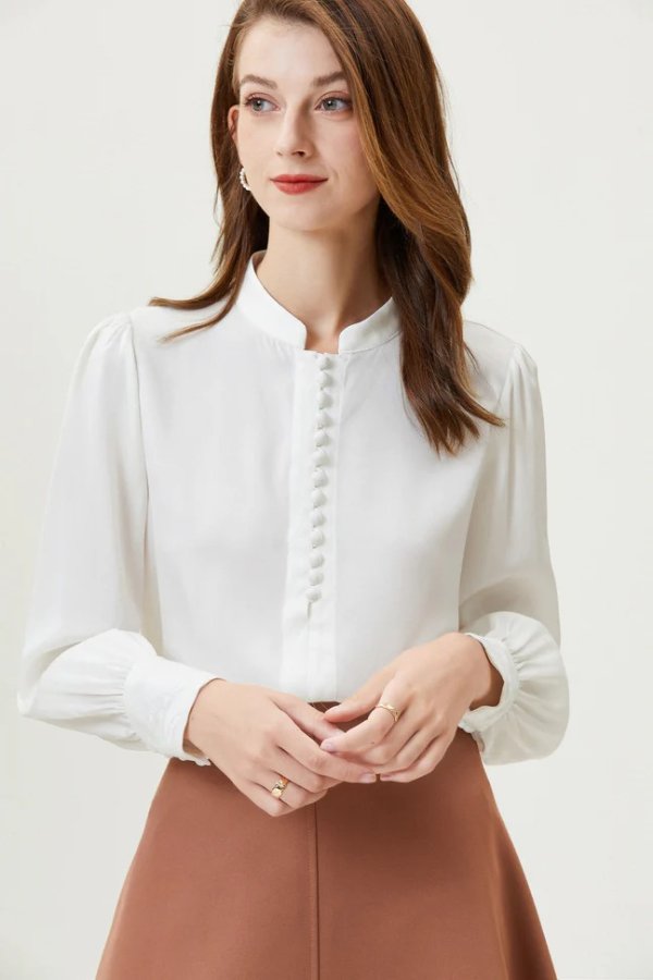 白色新中式真丝衬衫