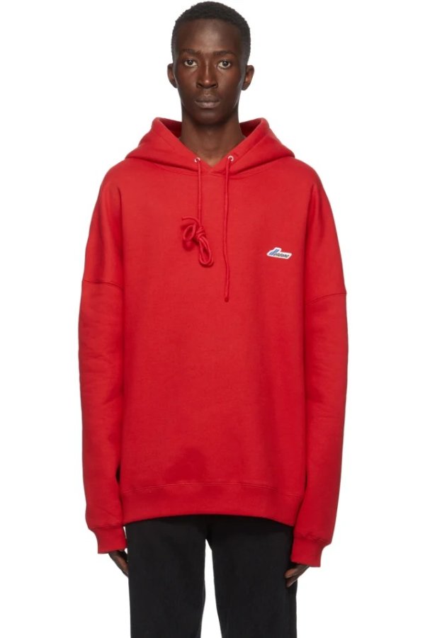 Red Embroidered Logo Hoodie