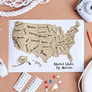 AmazonBasics Scratch Off Poster of The United States Map with Scratcher and Tracking Accessories,17" x 11.8"