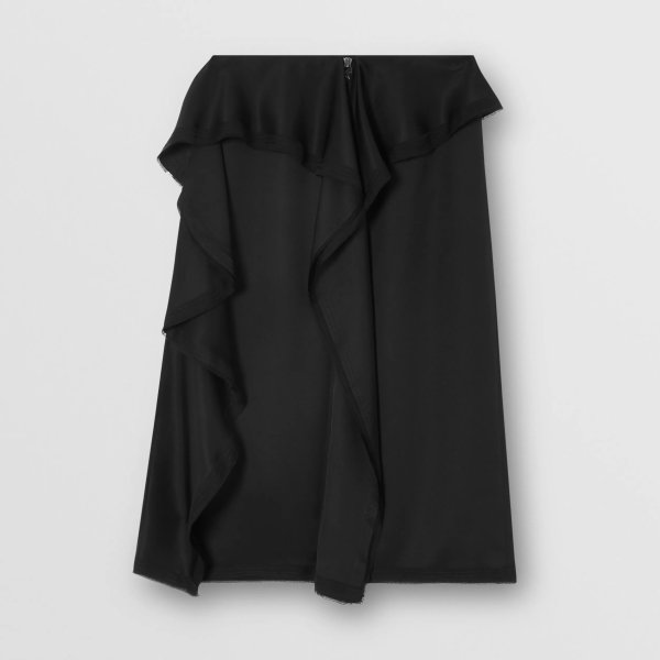 Ruffle Detail Silk Satin Pencil Skirt