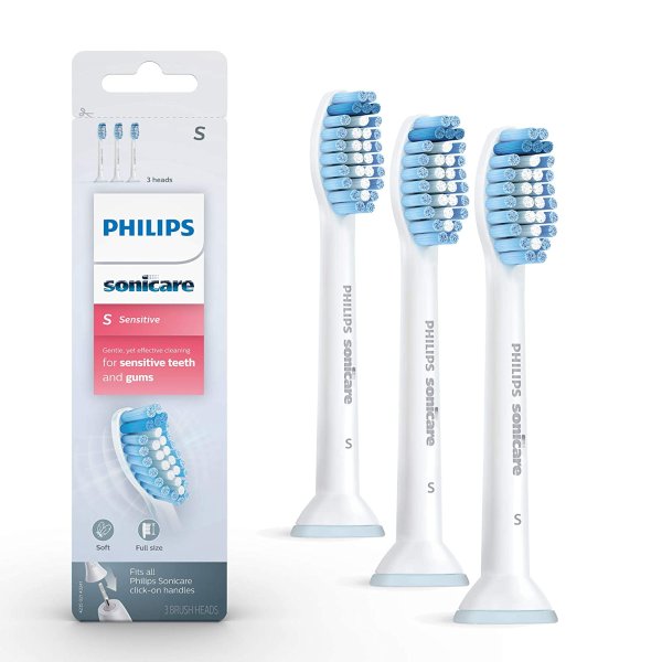 Sensitive replacement toothbrush heads for sensitive teeth, HX6053/64, 3-pk