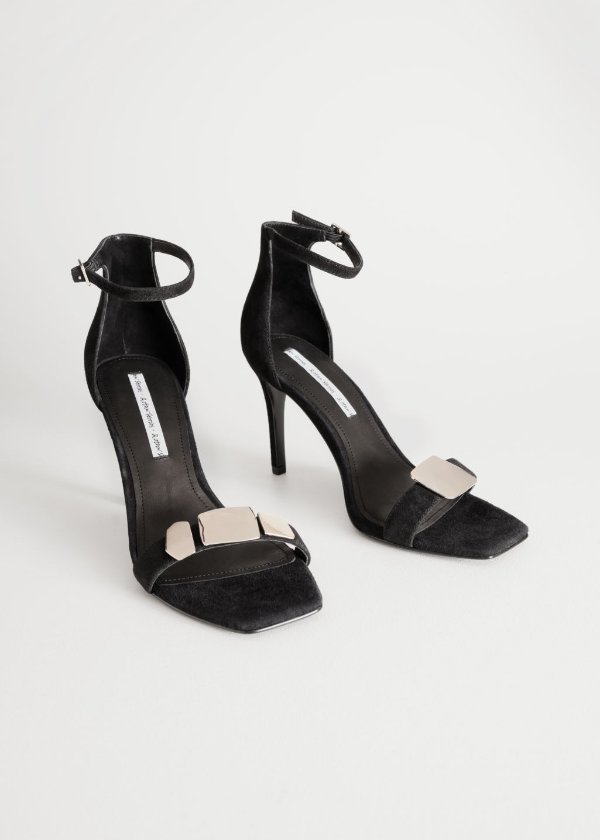 Suede Square Toe Heeled Sandals