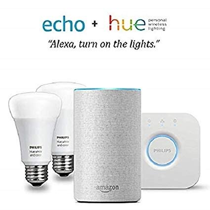 Echo (2nd Gen) - Sandstone with Philips Hue White and Color Smart Light Bulb Starter Kit