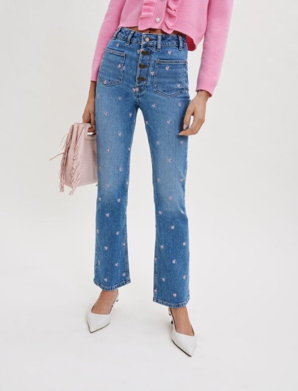 222PASSIONNEL Jeans with daisy embroidery