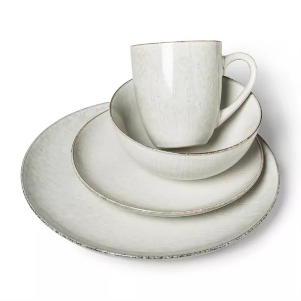 16pc Stoneware Solene Round Dinnerware Set Gray/White - Project 62&#8482;