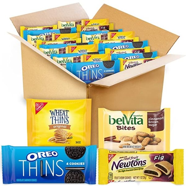 OREO Thins, belVita Bites Cinnamon Brown Sugar Breakfast Biscuits, Wheat Thins & Fig Newtons Variety Pack, 53 Snack Packs
