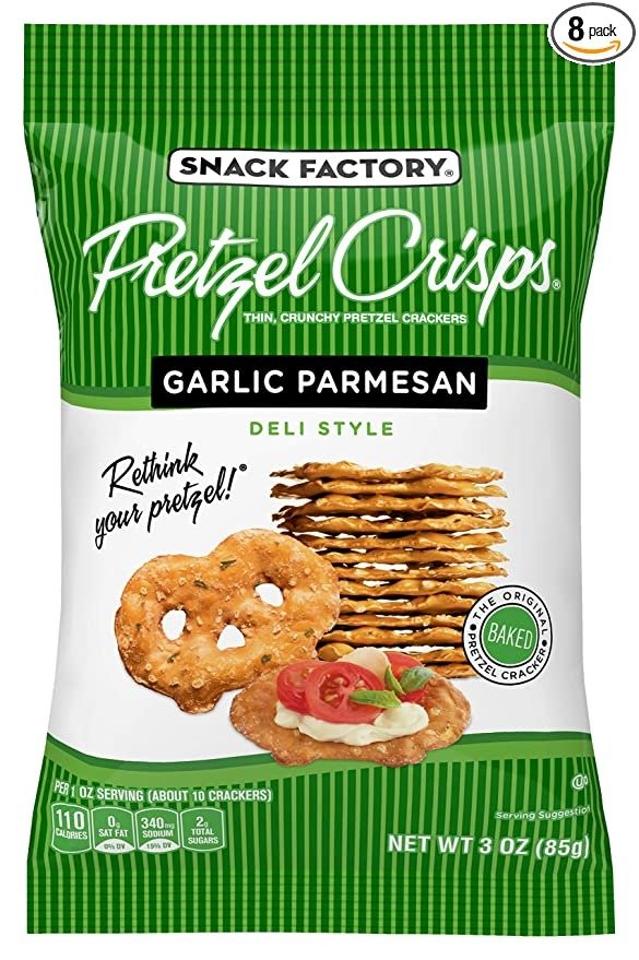 Snack Factory Pretzel Crisps Garlic Parmesan On-the-Go Bag, 3 Oz (Pack of 8)