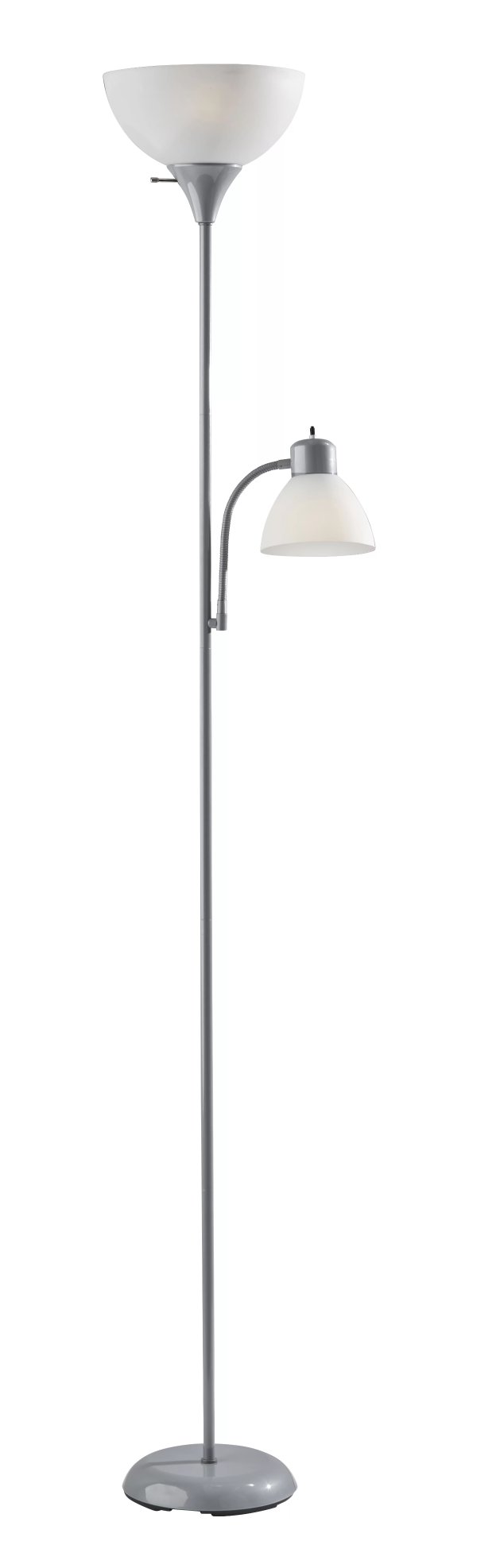 72'' Combo Floor Lamp with Adjustable Reading Lamp, Silver, Metal Material
