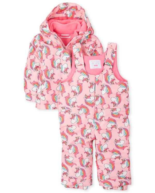 Toddler Girls Unicorn 3 In 1 Jacket And Snow Overalls Set