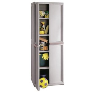 Sterilite 01428501 4-Shelf Utility Cabinet with Putty Handles, Platinum