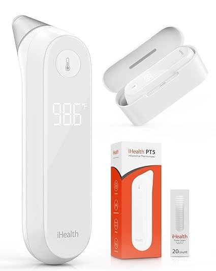 Ear Thermometer PT5 for Adults, Babies, Toddlers and Kids, Baby Thermometer with 20 Disposable Lens Filters, Digital Thermometer with Easy-to-Read LED Display, Fast,Gentle and Precise Results