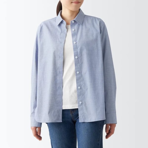 Women's Washed Broad Regular Collar Long Sleeve Shirt