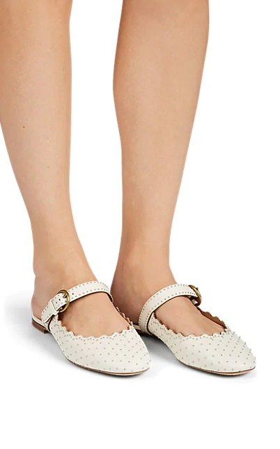 Studded Leather Buckle-Strap Mules