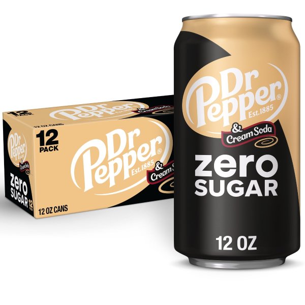 Dr Pepper and Cream Soda Zero Sugar, 12 fl oz cans, 12 pack