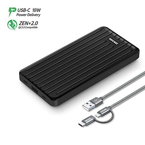 Ultra-Slim 10000mAh Portable Charger, (Durable) (PD & QC 3.0) USB-C Power Bank with Dual USB Output (3A), Fast Charge External Battery Pack Compatible with iPhone, Nintendo Switch, Samsung and
