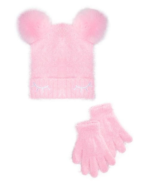 Big Girls 2-Pc. Faux-Fur-Poms Hat & Gloves Set