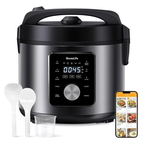 Smart Rice Cooker, 6-in-1 Multi-Cooker, Slow Cooker, Yogurt Maker, Saute Pan, Steamer, Food Warmer, 1000W, 10-Cup Uncooked 5.2 Quart, Includes App with 33 Recipes