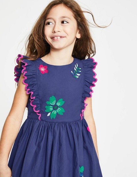 Scallop Embroidered Dress - Starboard Blue | Boden US