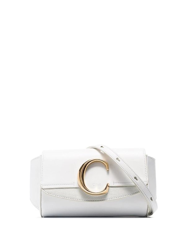 White C-ring flap-top leather belt bag