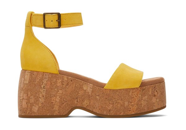Women Laila Yellow Suede Platform Cork Sandal