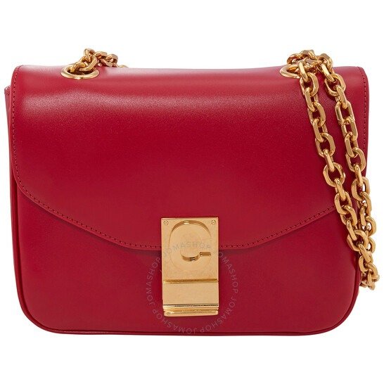 Small C Red Shoulder Bag in Shiny Calfskin