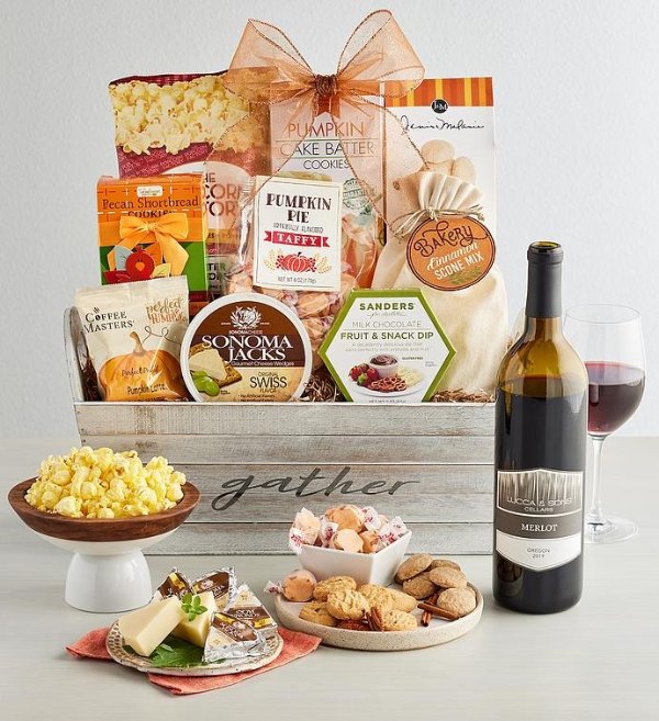 Autumn Feast Gift Basket with Wine