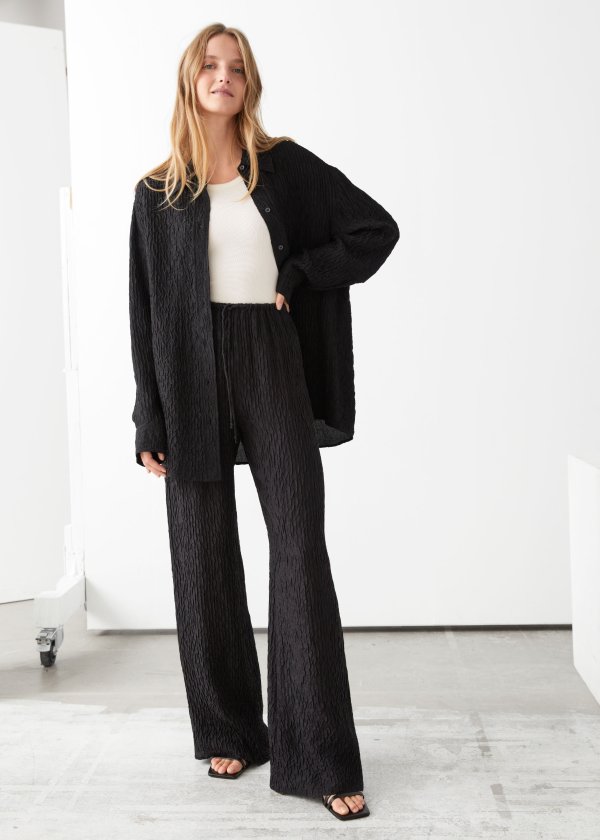 Relaxed Silk Blend Drawstring Trousers