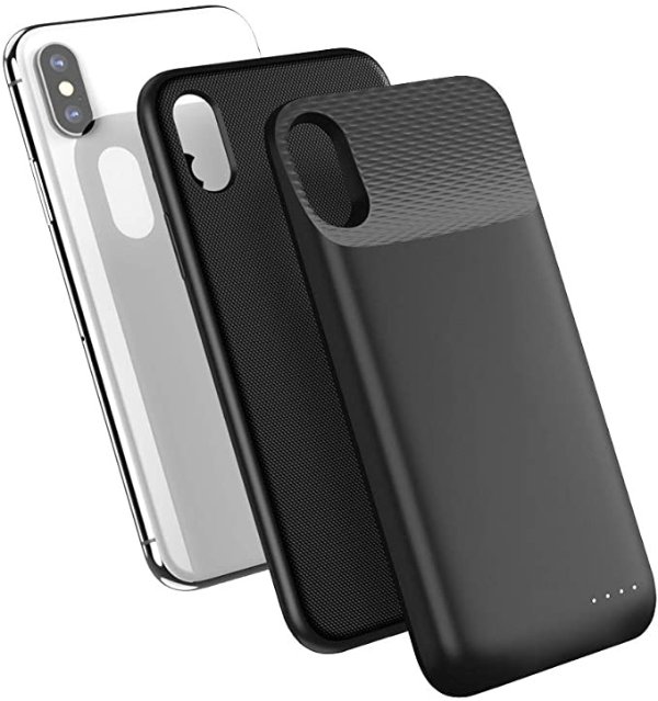 3600 mAh Wireless Charger Battery Case Compatible for iPhone X XS, Rechargeable Backup Battery Black