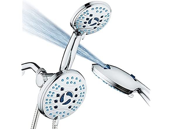 Hotel Spa AquaCare High Pressure 50-mode Rain & Handheld Shower Head Combo with Antimicrobial Nozzles , 6ft. Stainless Steel Hose