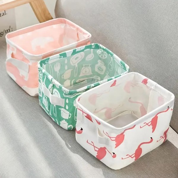 1pc Cotton Linen Fabric Waterproof Storage Basket With Handle Desktop Sundries Storage Basket - Home & Kitchen - Temu