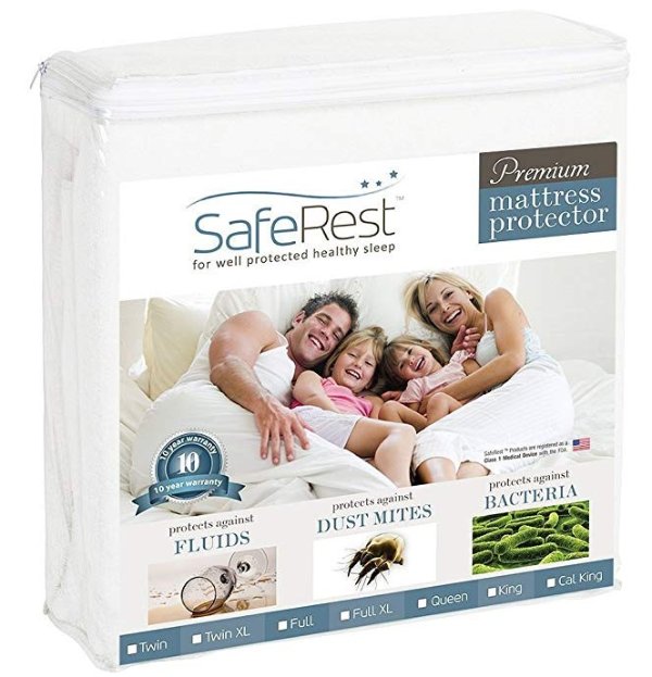 

Roll over image to zoom in
SafeRest Queen Size Premium Hypoallergenic Waterproof Mattress Protector - Vinyl Free 