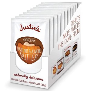 Justin's Nut Butter 巧克力+榛仁+杏仁酱 便捷10袋装